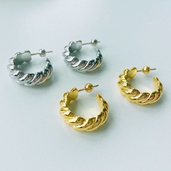 Gold Twisted Hoop Earrings - Picture 2 of 6